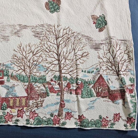 Winter Rustic Rectangle Tablecloth Linen Cloth Cover White Green Brown 61" x 55" - Picture 6 of 10